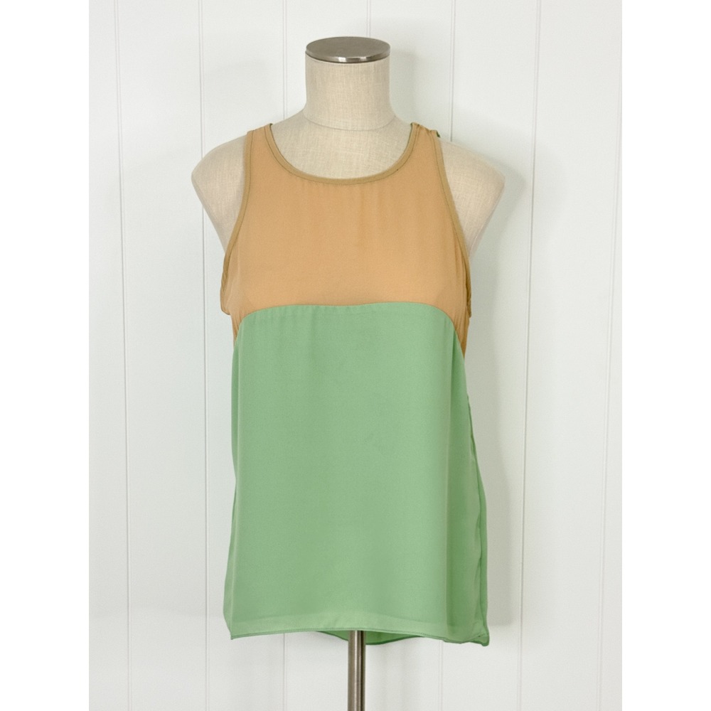 English Rose Tank Top Womens Medium Green Colorblock Open Back Keyhole Blouse